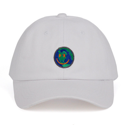Earth smiley face baseball cap white