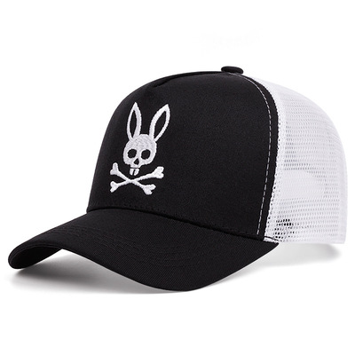 Embroidered baseball cap skull rabbit peaked cap black white - Thumbnail 1