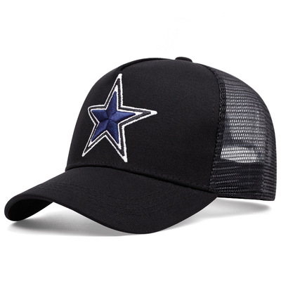 Five pointed star embroidered baseball cap outdoor sports mesh peaked cap black - Thumbnail 2