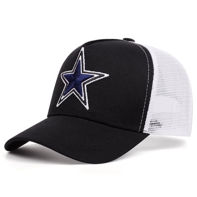 Five pointed star embroidered baseball cap outdoor sports mesh peaked cap black white - Thumbnail 2
