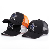 Five Pointed Star Embroidered Baseball Cap Outdoor Sports Mesh Peaked Cap Black Orange - Thumbnail 1
