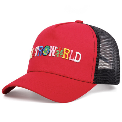 Astroworld embroidered baseball cap outdoor sports mesh peaked cap red - Thumbnail 1