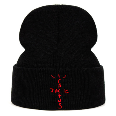Jack cactus embroidered hat winter warm woolen hat black - Thumbnail 3