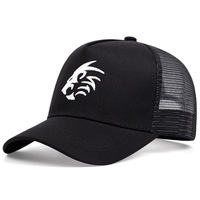 Tiger Head Embroidered Baseball Cap Outdoor Sports Mesh Peaked Cap Black - Thumbnail 1