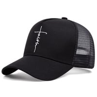 Cross Embroidered Baseball Cap Outdoor Sports Mesh Peaked Cap Black - Thumbnail 1