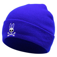 Embroidery of Rabbit Skull Baseball Cap Outdoor Warm Woolen Hat Blue - Thumbnail 1