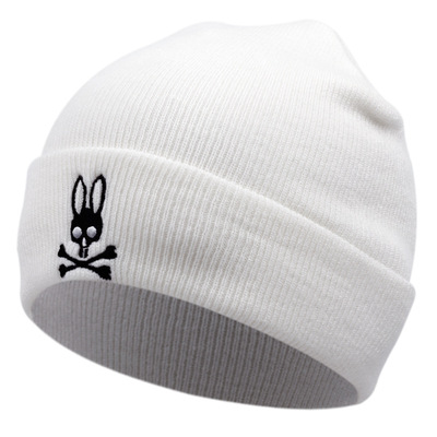 Embroidery of rabbit skull baseball cap outdoor warm woolen hat white - Thumbnail 4