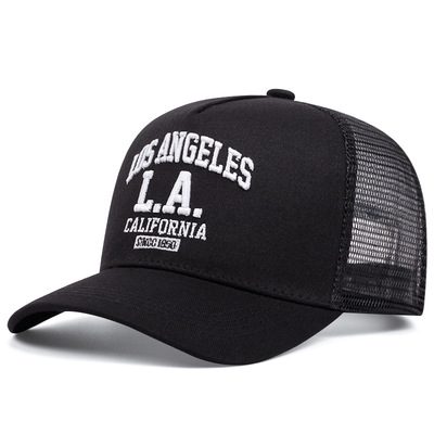 Los angeles embroidered baseball cap outdoor sports mesh peaked cap black - Thumbnail 4