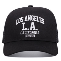 Los Angeles Embroidered Baseball Cap Outdoor Sports Mesh Peaked Cap Black - Thumbnail 1