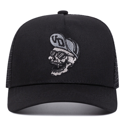 Vd skull embroidered baseball cap outdoor sports mesh peaked cap black - Thumbnail 4