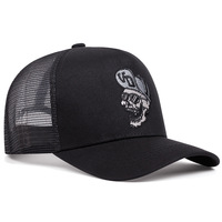 VD Skull Embroidered Baseball Cap Outdoor Sports Mesh Peaked Cap Black - Thumbnail 1
