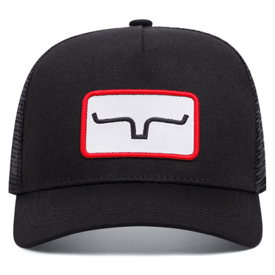 Ox horn embroidered baseball cap outdoor sports mesh peaked cap black