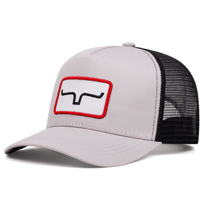 Ox horn embroidered baseball cap outdoor sports mesh peaked cap grey - Thumbnail 2