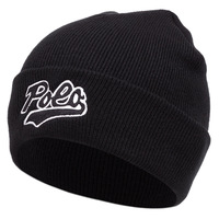 Embroidered Of POEA Hat Winter Warm Woolen Hat Black - Thumbnail 1