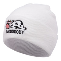 Embroidered Of COW Hat Winter Warm Woolen Hat White - Thumbnail 1