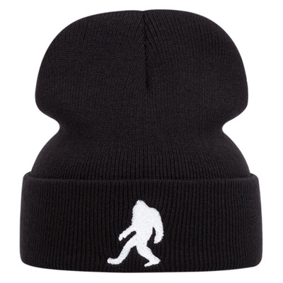 Embroidered of ape hat winter warm woolen hat black - Thumbnail 3