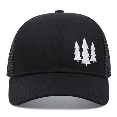 Embroidered of pine baseball cap outdoor sports mesh peaked cap black - Thumbnail 4