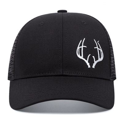 Embroidered of antlers baseball cap outdoor sports mesh peaked cap black