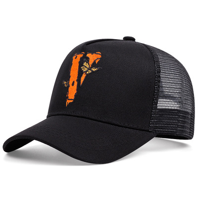 Embroidered of butterfly v baseball cap outdoor sports mesh peaked cap black