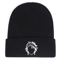 Embroidered Of Demon Slayer Blade Hat Winter Warm Woolen Hat Black - Thumbnail 1