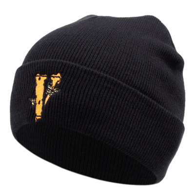Embroidered Of Butterfly V Hat Winter Warm Woolen Hat Black