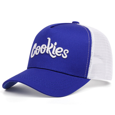 Embroidered of cookies baseball cap outdoor sports mesh peaked cap blue white - Thumbnail 4