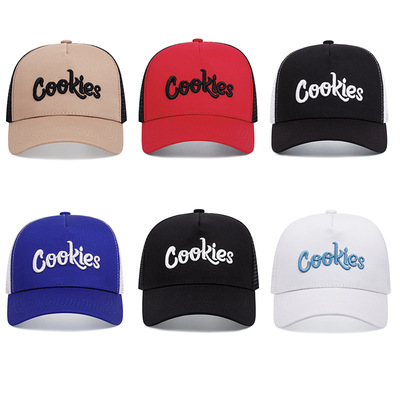 Embroidered of cookies baseball cap outdoor sports mesh peaked cap white