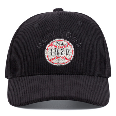New york 1920 corduroy embroidered baseball hat winter outdoor sports peaked cap black - Thumbnail 4