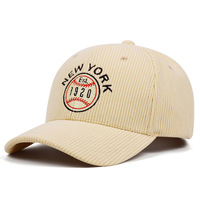 New York 1920 Corduroy Embroidered Baseball Hat Winter Outdoor Sports Peaked Cap Cream - Thumbnail 1