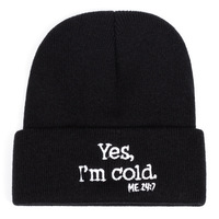 Yes I'm cold Embroidered Knitted Hat Winter Warm Men's and Women's Outdoor Knitted Hat Black - Thumbnail 1