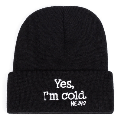 Yes i'm cold embroidered knitted hat winter warm men's and women's outdoor knitted hat black