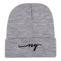 NY Embroidered Knitted Hat Winter Warm Men's and Women's Outdoor Knitted Hat Grey - Thumbnail 1