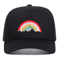 Embroidered Of Rainbow Baseball Caps Outdoor Sports Mesh Peaked Cap Black - Thumbnail 1