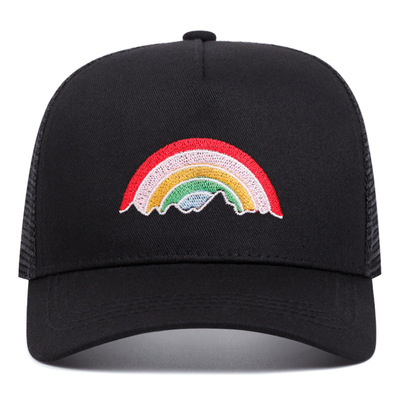 Embroidered of rainbow baseball caps outdoor sports mesh peaked cap black