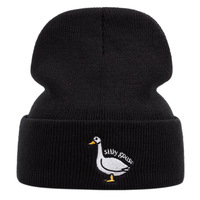 Silly Goose Embroidered Knitted Hat Winter Warm Men's and Women's Outdoor Knitted Hat Black - Thumbnail 1