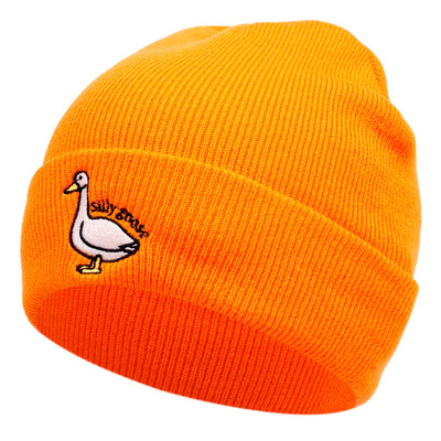 Silly goose embroidered knitted hat winter warm men's and women's outdoor knitted hat orange - Thumbnail 4