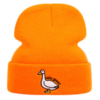 Silly Goose Embroidered Knitted Hat Winter Warm Men's and Women's Outdoor Knitted Hat Orange - Thumbnail 1