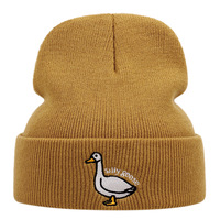 Silly Goose Embroidered Knitted Hat Winter Warm Men's and Women's Outdoor Knitted Hat khaki - Thumbnail 1