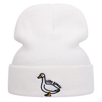 Silly Goose Embroidered Knitted Hat Winter Warm Men's and Women's Outdoor Knitted Hat White - Thumbnail 1