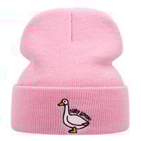 Silly Goose Embroidered Knitted Hat Winter Warm Men's and Women's Outdoor Knitted Hat Pink - Thumbnail 1