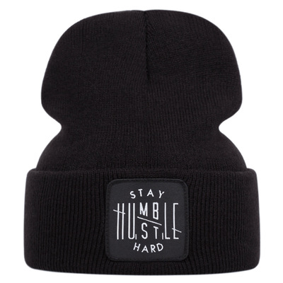 Stay embroidered knitted hat winter warm men's and women's outdoor knitted hat black - Thumbnail 2