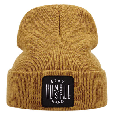 Stay embroidered knitted hat winter warm men's and women's outdoor knitted hat yellow - Thumbnail 3