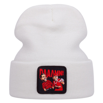 DAAAMN Embroidered Knitted Hat Winter Warm Men's and Women's Outdoor Knitted Hat White