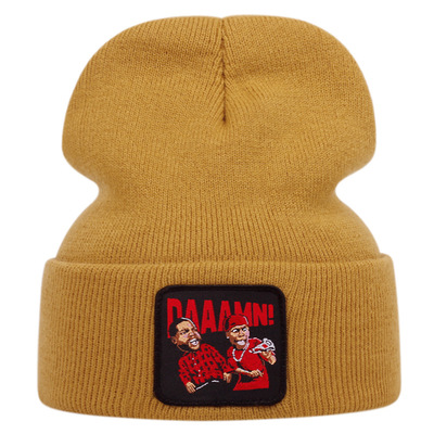 Daaamn embroidered knitted hat winter warm men's and women's outdoor knitted hat yellow - Thumbnail 3