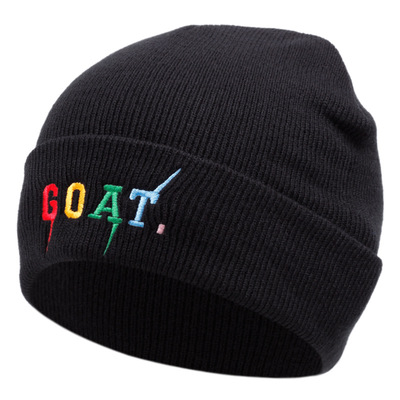 GOAT Embroidered Knitted Hat Winter Warm Men's and Women's Outdoor Knitted Hat Black
