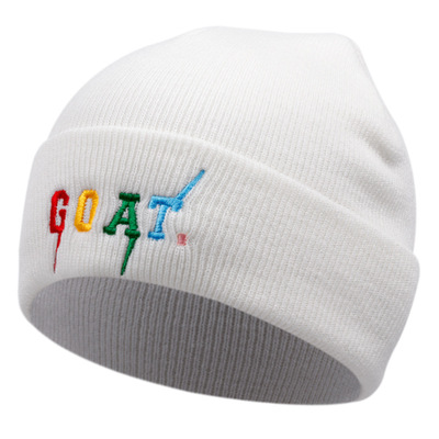 Goat embroidered knitted hat winter warm men's and women's outdoor knitted hat white - Thumbnail 4