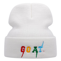 GOAT Embroidered Knitted Hat Winter Warm Men's and Women's Outdoor Knitted Hat White - Thumbnail 1