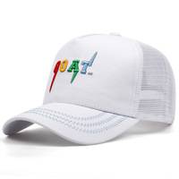 Embroidered Of Goat Baseball Caps Outdoor Sports Mesh Peaked Cap White - Thumbnail 2