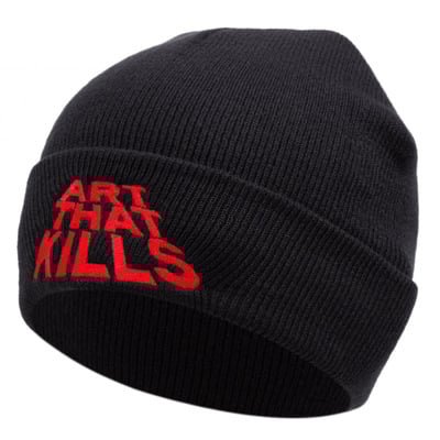 Art that kills embroidered knitted hat winter warm men's and women's outdoor knitted hat black - Thumbnail 5