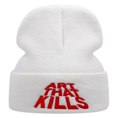 Art that kills embroidered knitted hat winter warm men's and women's outdoor knitted hat white